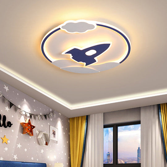 Blast Off to Bedtime: Blue Space Rocket LED Flushmount Lamp for Kids' Bedrooms