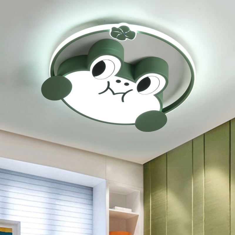 Green Frog LED Flush Light: Fun Acrylic Cartoon Ceiling Fixture for Kids