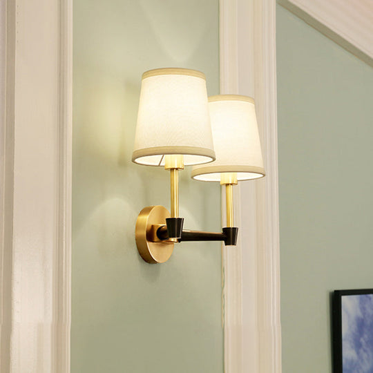 Classic Tapered Wall Mount Light Fixture - Half-Bulb Fabric Sconce In Black 2 /