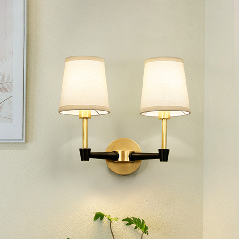 Classic Tapered Wall Mount Light Fixture - Half-Bulb Fabric Sconce In Black