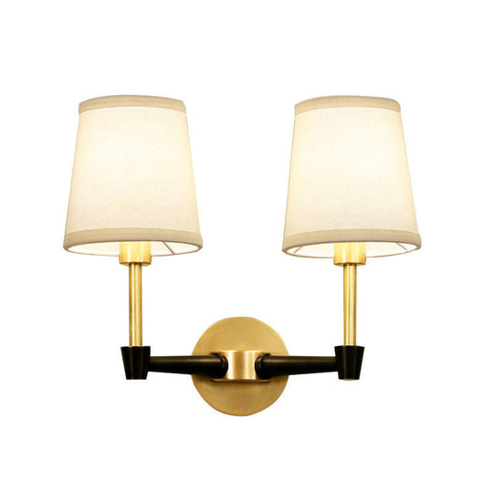 Classic Tapered Wall Mount Light Fixture - Half-Bulb Fabric Sconce In Black