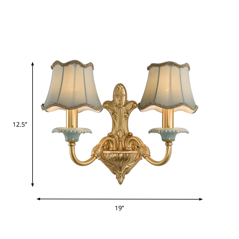 Rustic Brass Scalloped Wall Lighting - Fabric 1/2 Lights Dining Room Mount Fixture