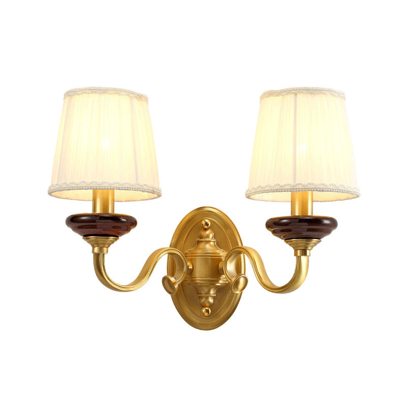 Brass Finish Fabric Wall Mounted Lamp | Traditional Light Sconce For Dining Room 1/2-Bulb 2 /