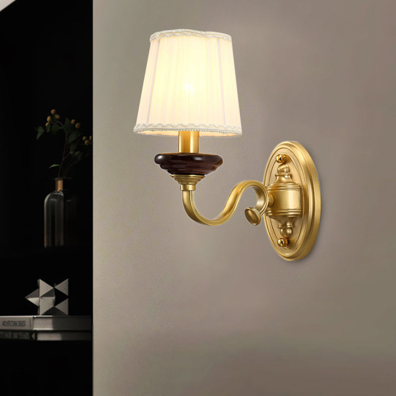 Brass Finish Fabric Wall Mounted Lamp | Traditional Light Sconce For Dining Room 1/2-Bulb