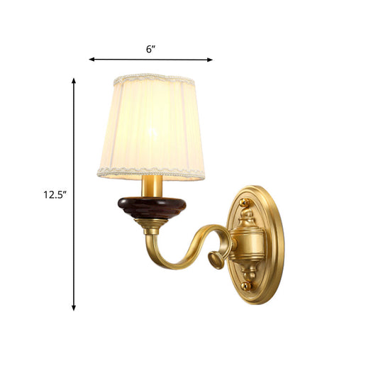 Brass Finish Fabric Wall Mounted Lamp | Traditional Light Sconce For Dining Room 1/2-Bulb