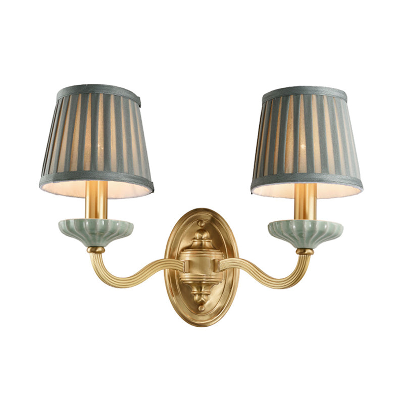 Brass Wall Sconce With Pleated Lampshade - Elegant Fabric Design For Dining Room