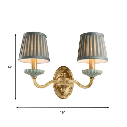 Brass Wall Sconce With Pleated Lampshade - Elegant Fabric Design For Dining Room