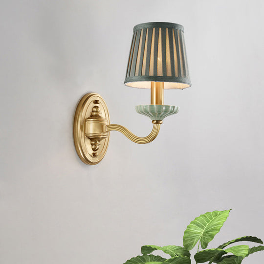 Brass Wall Sconce With Pleated Lampshade - Elegant Fabric Design For Dining Room