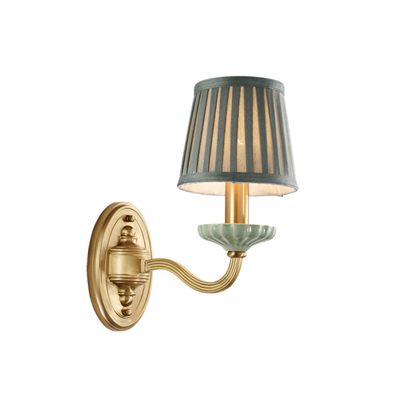 Brass Wall Sconce With Pleated Lampshade - Elegant Fabric Design For Dining Room