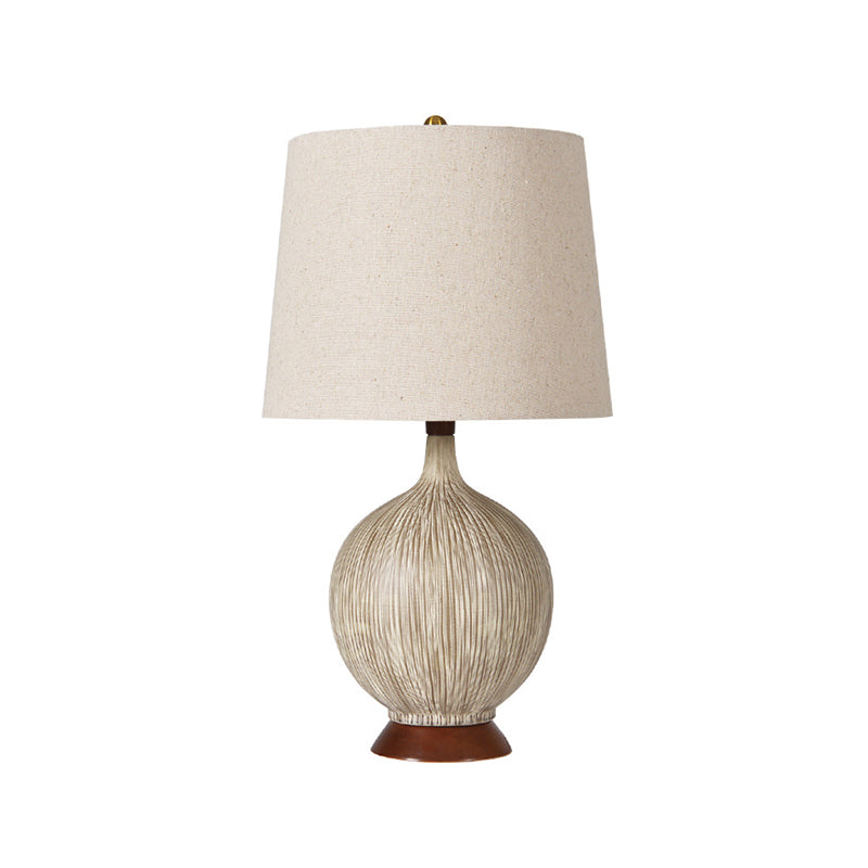 Rural Ceramic Globe Night Lamp With Flaxen Shade - Stylish 1-Head Bedroom Nightstand Light