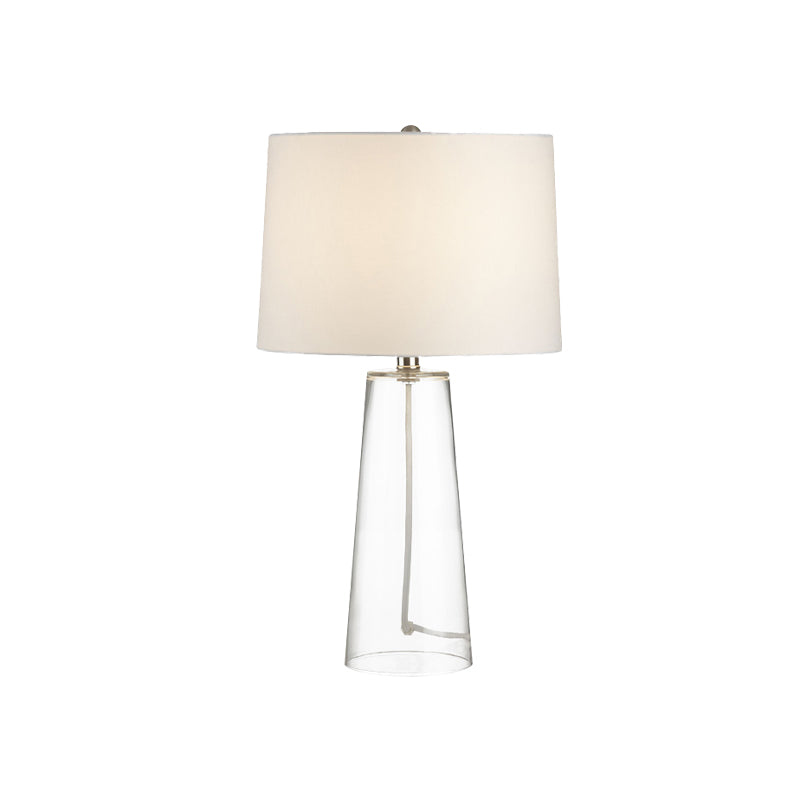 Classic Glass Nightstand Lamp With Clear Cone Table Light & White Fabric Shade