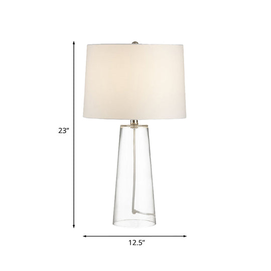 Classic Glass Nightstand Lamp With Clear Cone Table Light & White Fabric Shade