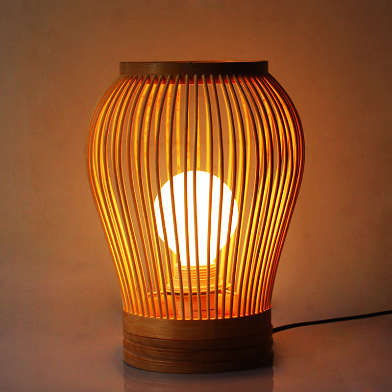 Japanese Small Desk Lamp With Bamboo Shade - White Droplet Task Lighting For Bedside