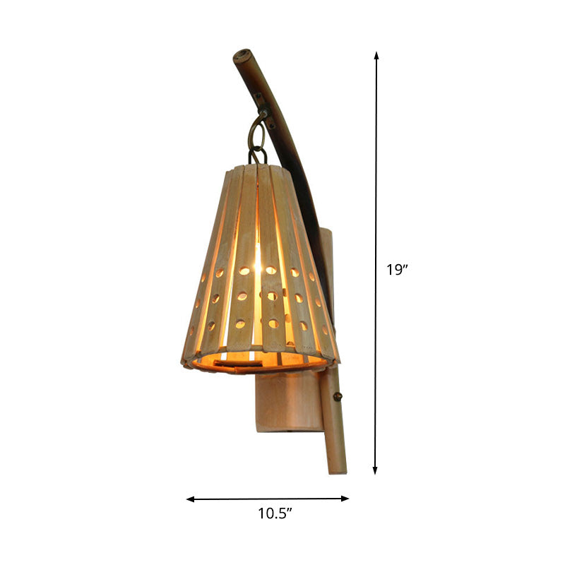 Japanese Tapered Wood Sconce - Beige Wall Mounted Light Fixture For Restaurants