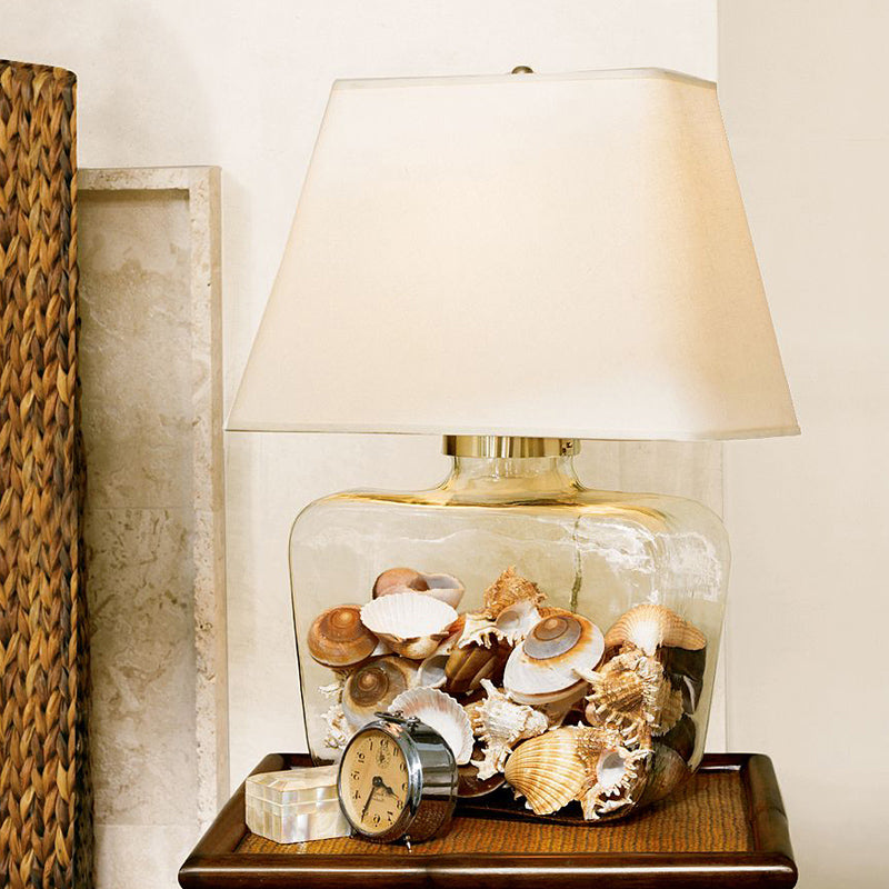 Farmhouse Jar Table Lamp: Clear Glass Night Light With White Fabric Shade