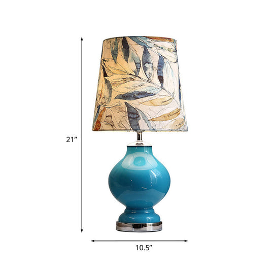 Blue Modern Nightstand Lamp - Stylish Fabric Barrel Design For Bedside