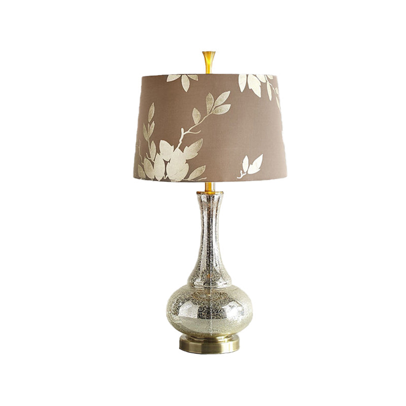 Silver Glass Night Table Lamp With Print Fabric Shade - Elegant Lighting For Living Room Ambiance