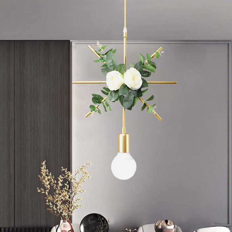 Gold Iron Warehouse Pendant Light With Artistic Deco - Rectangle/Round Frame 1 Head For Living Room