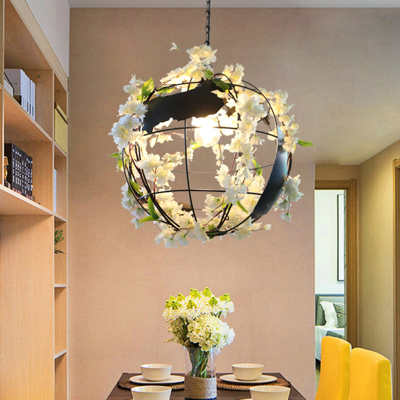 Metal Dining Room Pendant Light With White/Pink Tellurion Shade