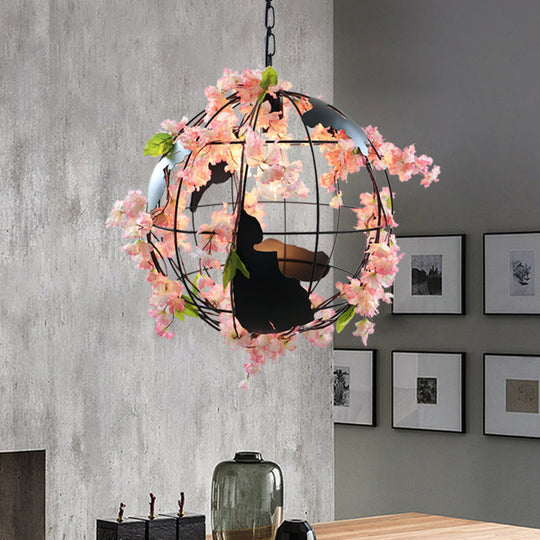 White/Pink Metal Pendant Dining Room Light with Tellurion Shade