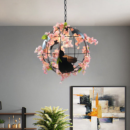 White/Pink Metal Pendant Dining Room Light with Tellurion Shade