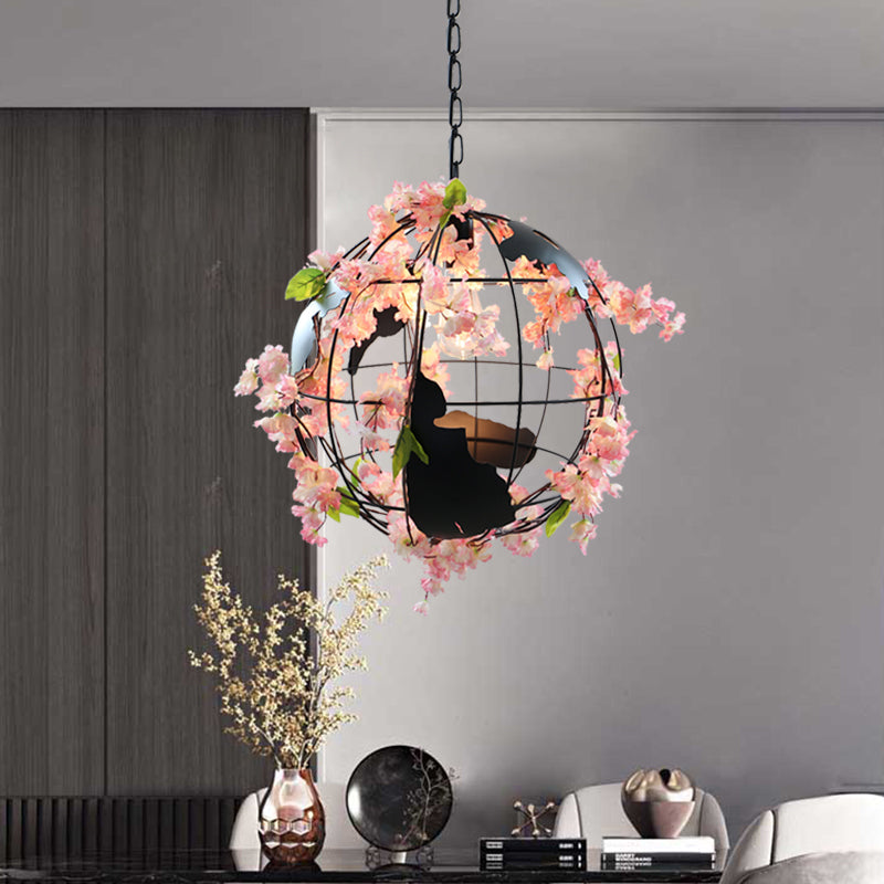 White/Pink Metal Pendant Dining Room Light with Tellurion Shade