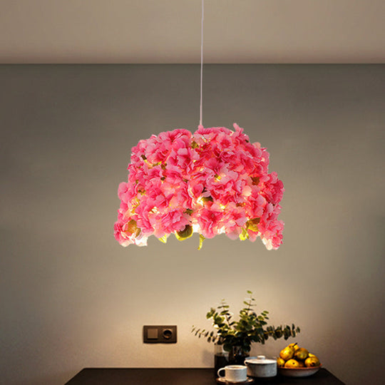 Pink Bucket Restaurant Pendulum Light With Sakura Deco - Metal Drop Pendant