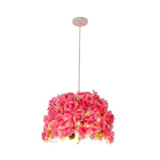 Pink Bucket Restaurant Pendulum Light With Sakura Deco - Metal Drop Pendant