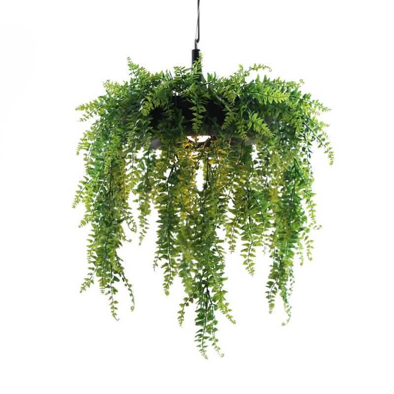 Metal Donut Pendant Light With Artificial Vine Deco - Loft Style Balcony Ceiling Fixture