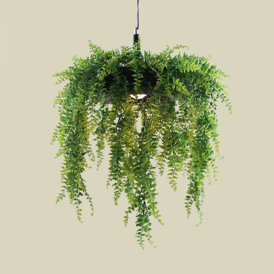 Metal Donut Pendant Light With Artificial Vine Deco - Loft Style Balcony Ceiling Fixture