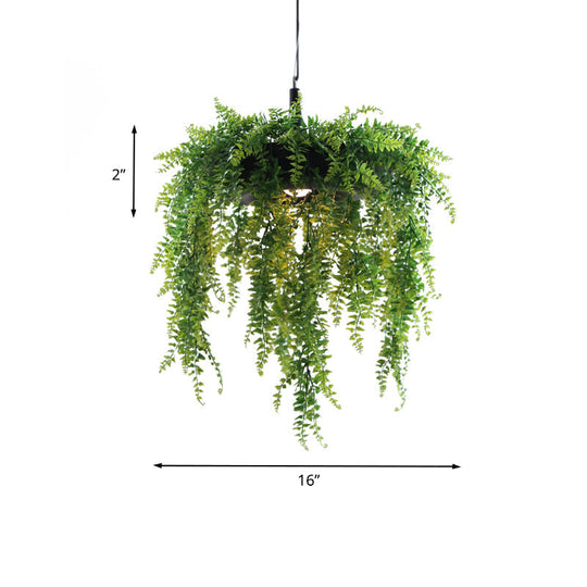 Metal Donut Pendant Light With Artificial Vine Deco - Loft Style Balcony Ceiling Fixture