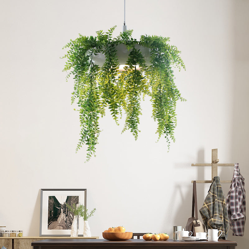 Metal Donut Pendant Light With Artificial Vine Deco - Loft Style Balcony Ceiling Fixture