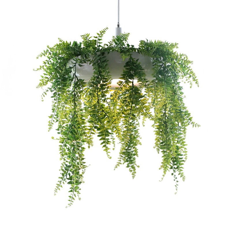 Metal Donut Pendant Light With Artificial Vine Deco - Loft Style Balcony Ceiling Fixture