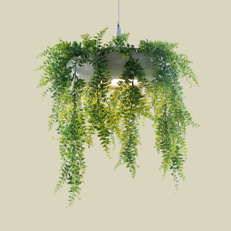 Metal Donut Pendant Light With Artificial Vine Deco - Loft Style Balcony Ceiling Fixture