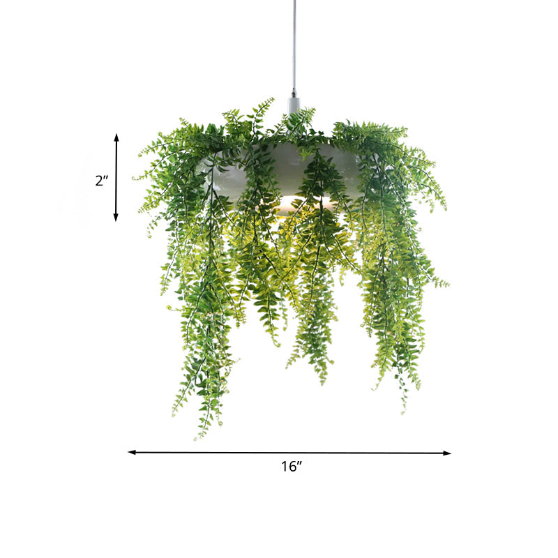 Metal Donut Pendant Light With Artificial Vine Deco - Loft Style Balcony Ceiling Fixture