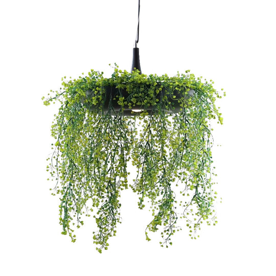 Metal Donut Pendant Light With Artificial Vine Deco - Loft Style Balcony Ceiling Fixture