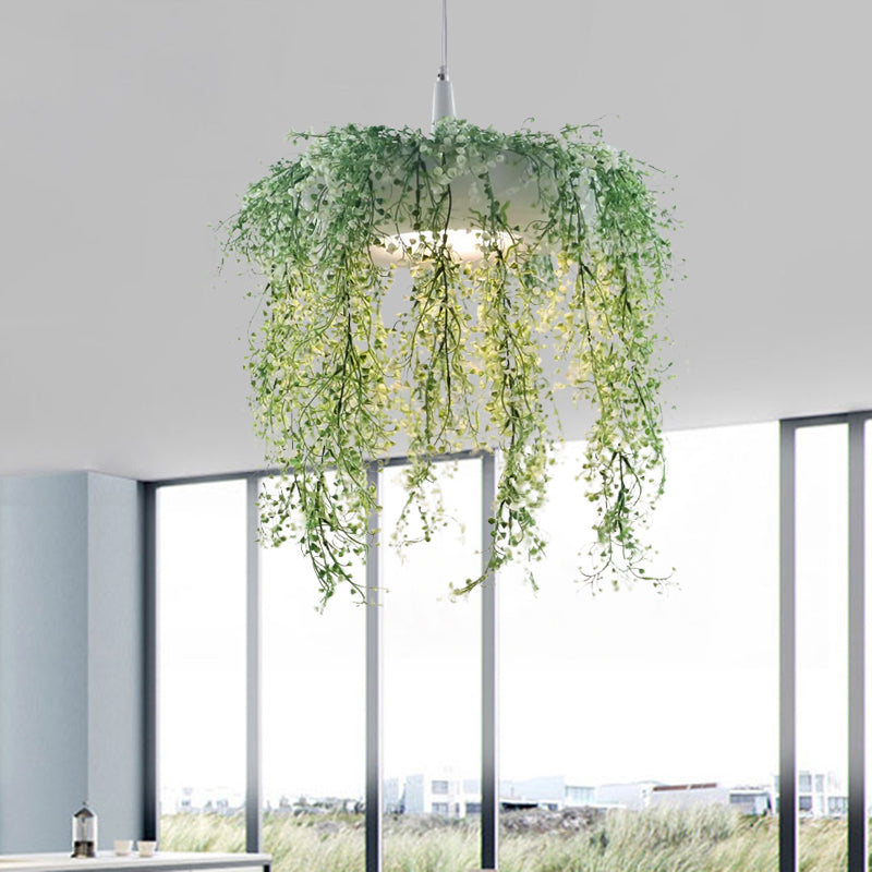 Metal Donut Pendant Light With Artificial Vine Deco - Loft Style Balcony Ceiling Fixture