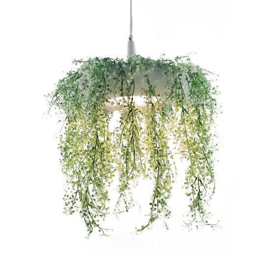 Metal Donut Pendant Light With Artificial Vine Deco - Loft Style Balcony Ceiling Fixture