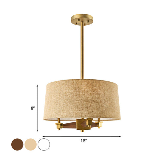 Farmhouse Fabric Drum Chandelier 3 Bulb Ceiling Suspension Light