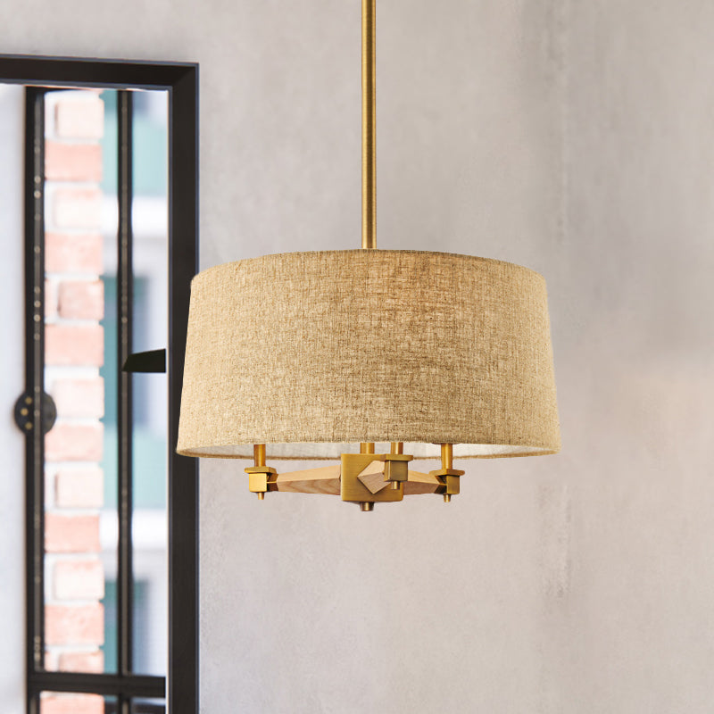 Farmhouse Fabric Drum Chandelier 3 Bulb Ceiling Suspension Light