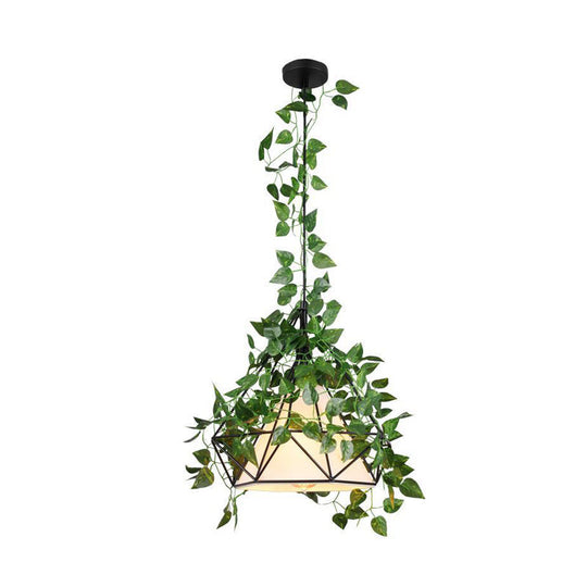 Farmhouse Diamond Cage Ceiling Pendant with Fabric Shade - Red/Pink/Green Metal Suspension Light