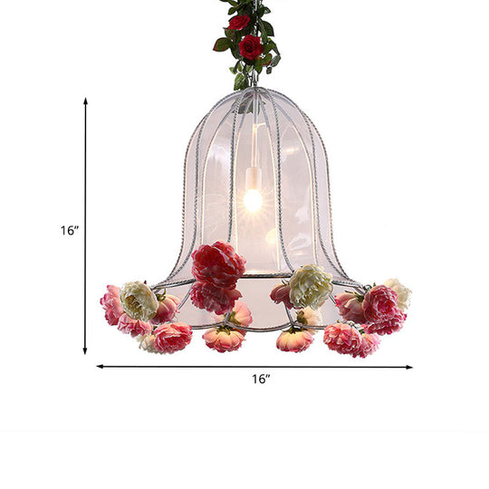 Bell Metallic Pendant Light Kit - Warehouse 1 Bulb Lamp with Artificial Flower Deco for Restaurants