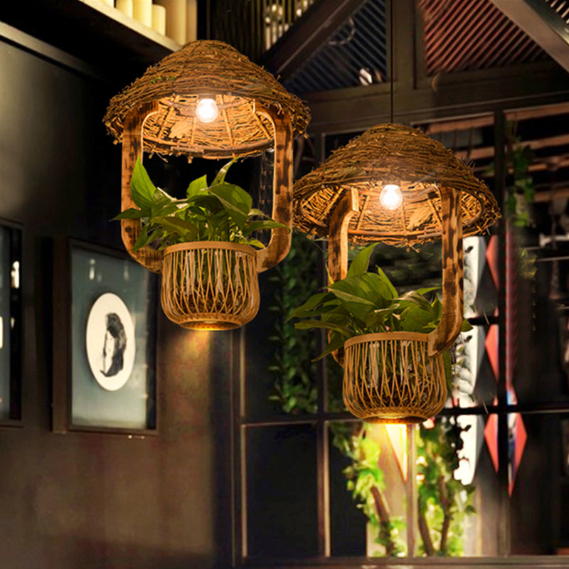 Rattan Pendant Lighting - Industrial Brown Hut Design Restaurant Pendulum Light / B