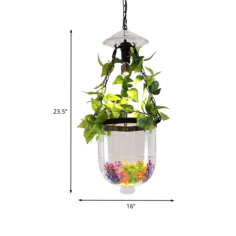 Clear Glass Cloche Pendant Light With Black Finish Dining Room Suspension Lighting And Urn Plant Pot