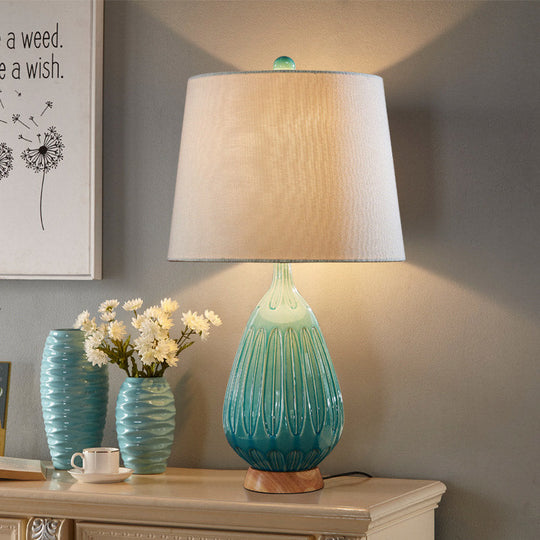 Green Ceramic Teardrop Table Lamp With Countryside Charm And Night Light Feature