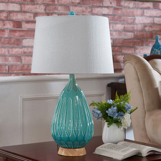 Green Ceramic Teardrop Table Lamp With Countryside Charm And Night Light Feature