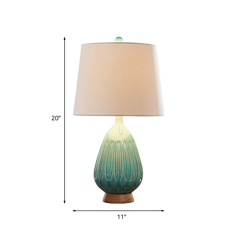 Green Ceramic Teardrop Table Lamp With Countryside Charm And Night Light Feature