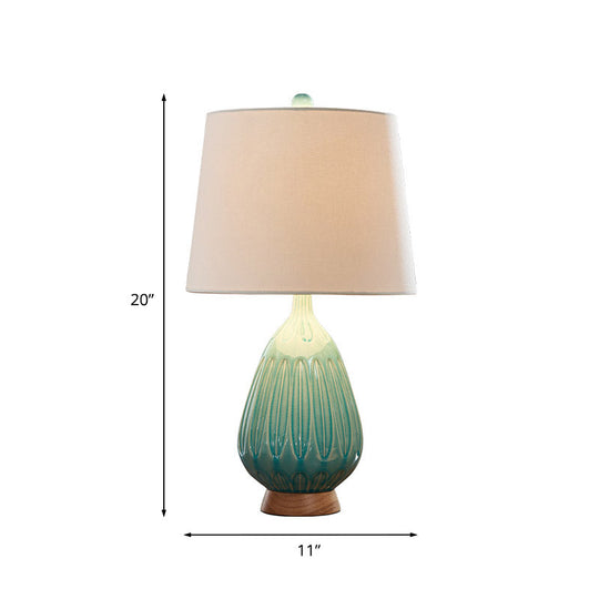 Green Ceramic Teardrop Table Lamp With Countryside Charm And Night Light Feature