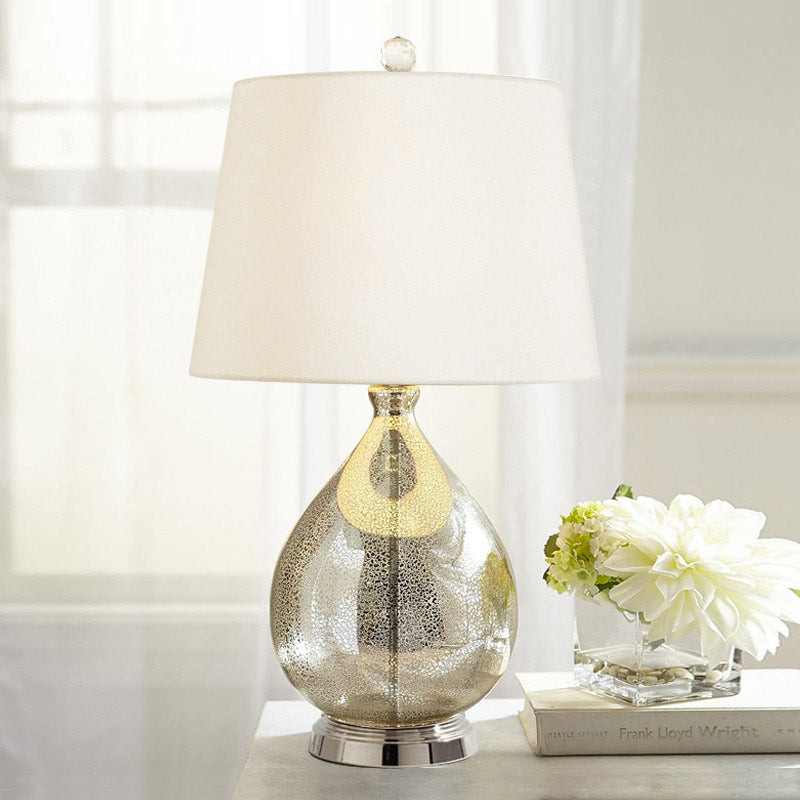 Rustic Fabric Table Light 1 Night Lighting With Teardrop Pedestal White/Coffee/Gray Perfect For