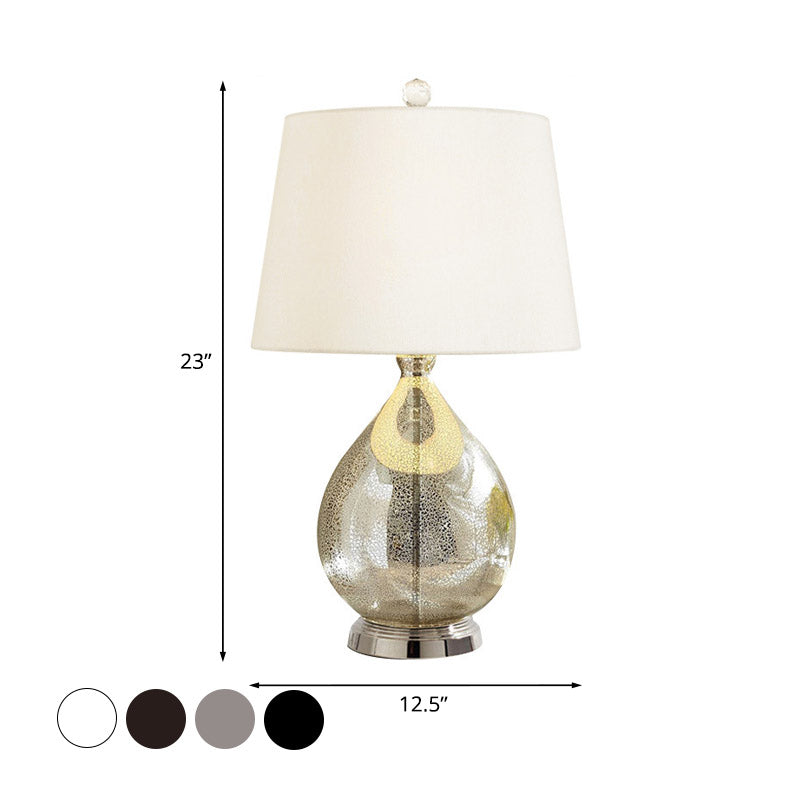 Rustic Fabric Table Light 1 Night Lighting With Teardrop Pedestal White/Coffee/Gray Perfect For